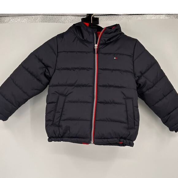 Tommy Hilfiger Navy Red & White Stripe Puffer Jacket NWT Size 5 - Picture 1 of 5